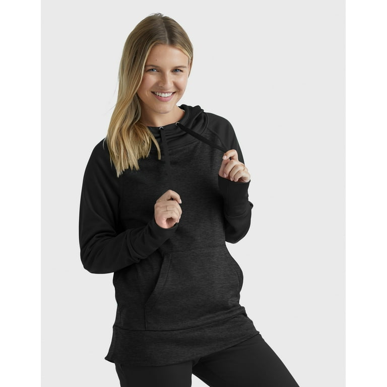 Hanes Sport Women s Performance Fleece Hoodie Black Black Heather S