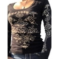 thumbnail image 2 of hirigin Women Fashion Wild T-Shirts Angel Print Round Neck Long Sleeve Bottoming Shirts Spring Autumn Slim Fit Tops Streetwear, 2 of 4