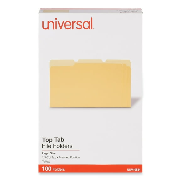 Universal UNV10524 1/3 Cut Tabs Legal Size Assorted Deluxe Colored Top Tab File Folders - Yellow/Light Yellow (100/Box)