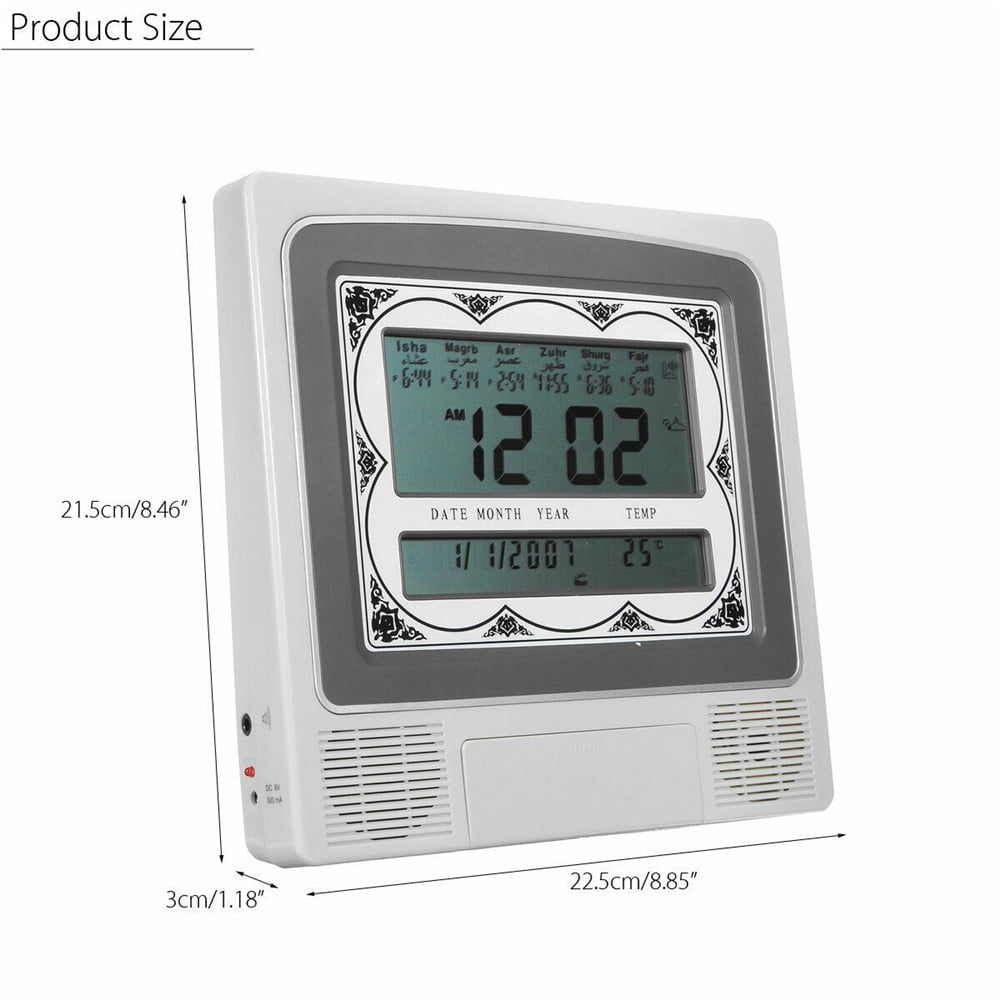 Lngoor LCD Automatic Digital Islamic Azan Muslim Prayer Alarm Wall & Table Home Clock islamic clock with Temperature Display, Hijri and Gregorian Calendars