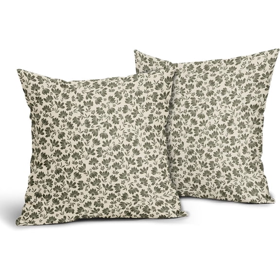 Daisy Floral Block Print Pillow Covers 20X20 Inch Olive Green Beige Flowers Decorative Square Pillow Cases Set of 2 Farmhouse Home Decor Vintage Rustic Cute Throw Pillows For Sofa Couch Outdoor