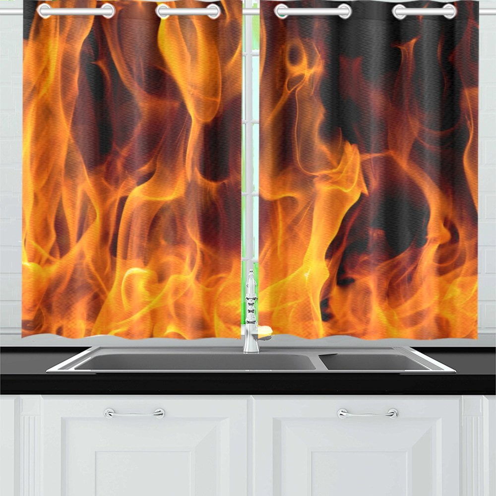 MKHERT Blaze Fire Window Curtain Kitchen Curtain 26x39 inch,Two Piece