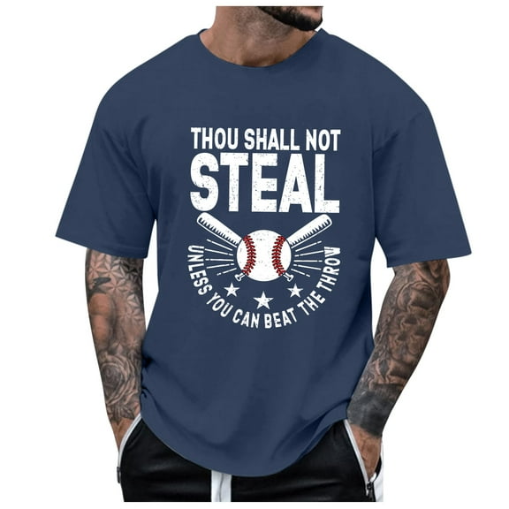 JLFKNG Summer Mens T Shirt Tops Summer Baseball Graphic Plus Size T Shirt Printed Solid Color Short Sleeve Fit For Hiking, Camping Or Other Outdoor Sports