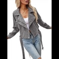 thumbnail image 2 of Chaqueta Corta de con Cinturón para Mujer, Chaqueta de Moto, Abrigo Gris M, 2 of 9