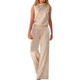 thumbnail image 1 of Gibobby Mono Corto Informal Mono suelto sin mangas de color sólido a la moda para mujer(Beige， XXL), 1 of 4
