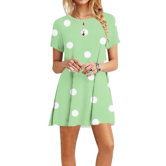 Mefallenssiah Mode Femmes Robes d'Été Casual Col Roulé Manches Courtes Robe d'Impression