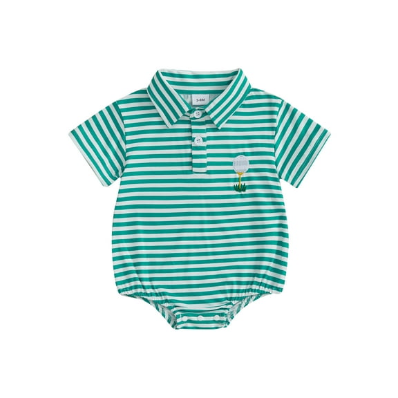 BemeyourBBs Baby Boy Golf Romper Short Sleeve Lapel Collar Stripes Print Bodysuit