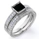 thumbnail image 1 of JeenMata Juego Nupcial Estilo Eduardiano con Borde Milgrain de 1,5 ct, Diamantes Negros Cultivados y Moissanita Princesa, Enchapado en Oro Blanco de 18 K sobre Plata, 1 of 6