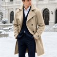 thumbnail image 3 of Mens Trench Coat Double Windbreaker Overcoat Notched Lapel Long Jacket Overcoat Fall Winter Business Long Jacket Khaki XXL, 3 of 5