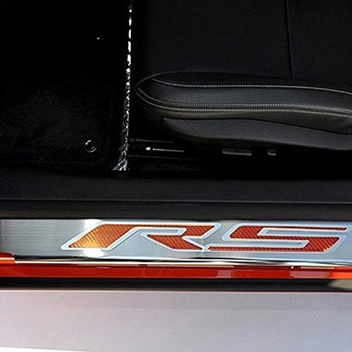 20102013 Camaro Door Sill Plates Brushed/Polished Stainless Steel Orange "RS" Carbon Fiber
