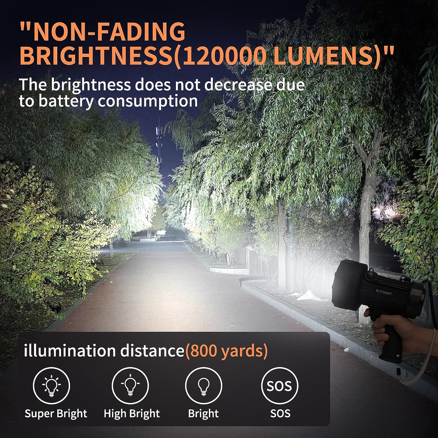 BUYSIGHT Rechargeable Spotlight Flashlight,1000000 lumens Hand held Spotlight Waterproof Flashlight Hunting Lamp with red Filter (Black)