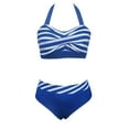 thumbnail image 2 of ITSAME Plus Size Swimsuit for Womens, Tankini Tops with Bikini Bottoms Striped Prints Bathing Suit 2-Piece Blue M, 2 of 6