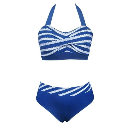 Deals UTSJKR Bikini Sets for Women Push up Cheeky Bottoms Two Piece Swimsuits Sexy Halter String High Cut Triangle Bathing Suit Blue L