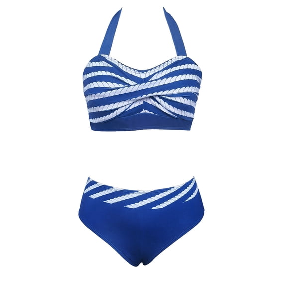 Efsteb Bikinis Sets for Women Halter k Bathing Suit Two Piece Swimsuits High Waist Bikini Print Summer Beach Swimsuit (Blue,XXXL)