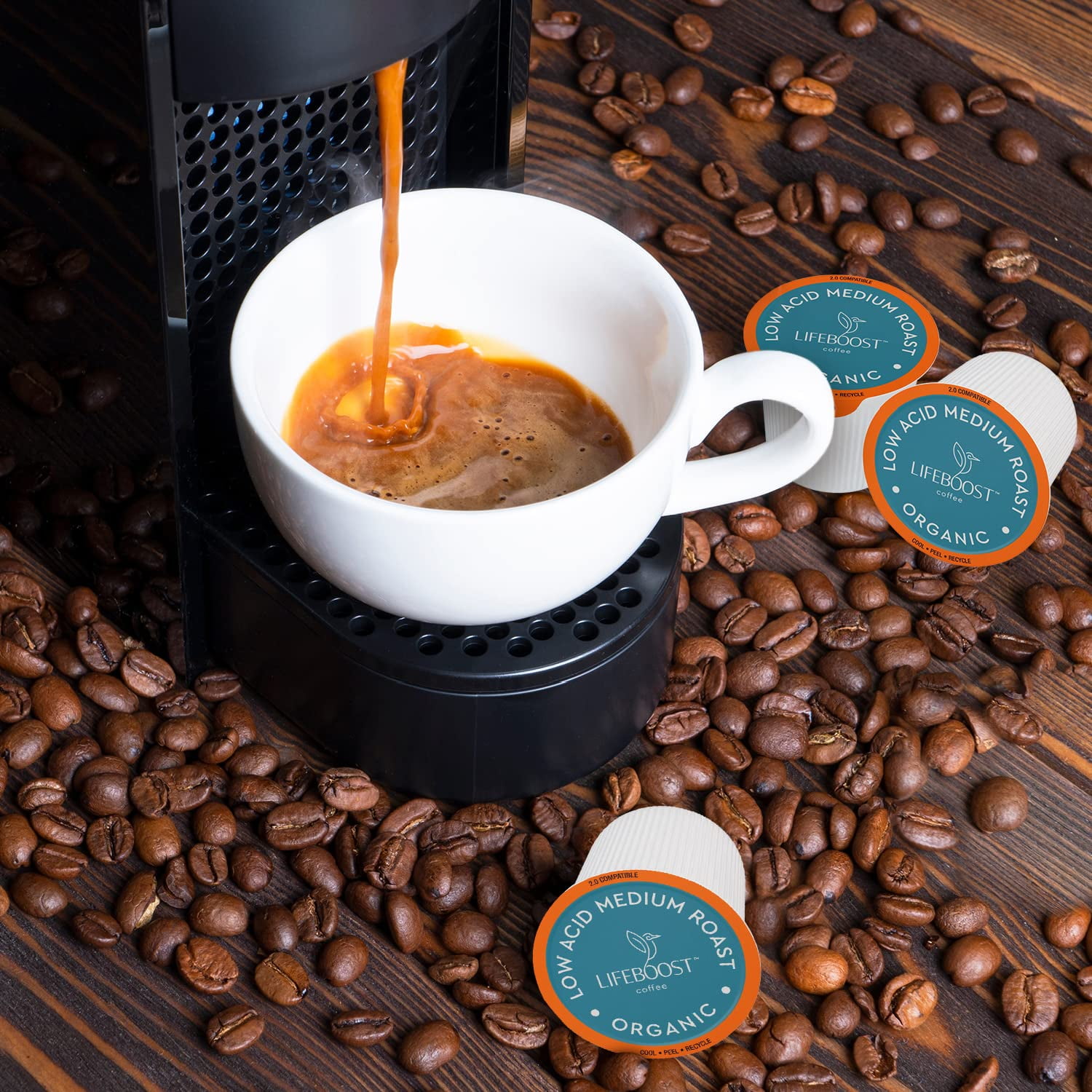 Life Boost Coffee Pods, Medium Roast, Low Acid, Keurig Compatible