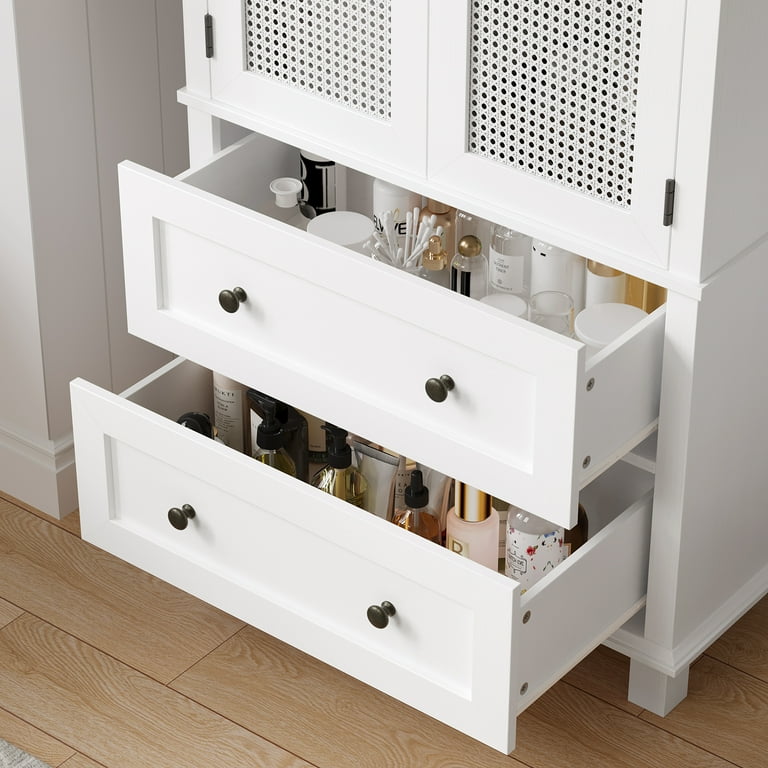 Homfa Bathroom Cabinet with Rattan Doors, Rattan Linen