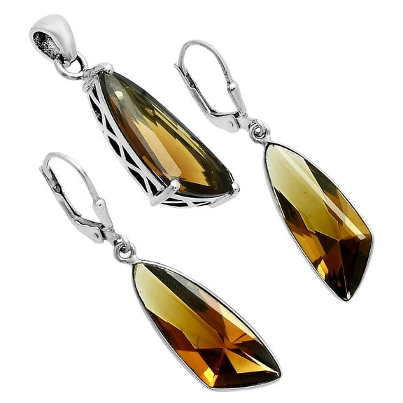 Natural Cognac Quartz 925 Sterling Silver Pendant Earrings Jewelry Set T-1017 AGT1007_A
