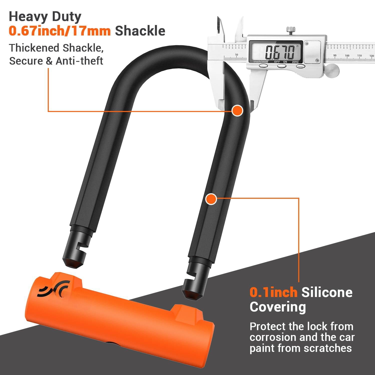 Bike U Lock - Heavy Duty Anti With 5ft Security Steel Cable 17mm Shackle Bicycle U-locks Keys & Sturdy Mounting Bracket For Road  Mountain Electric Orange