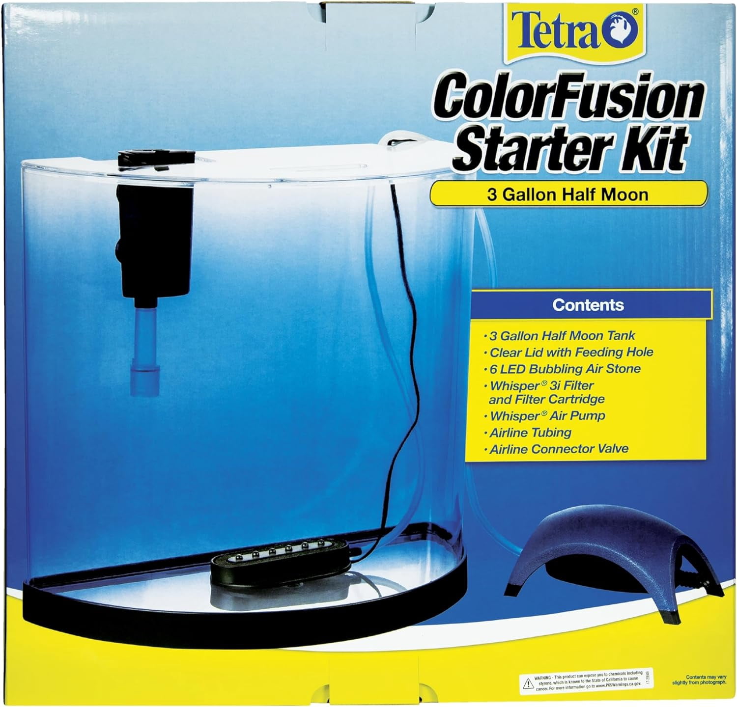 3 Gallon Small Fish Tank, Aquarium Starter Kit, with Filter, Air Pump, & Color Changing Light, Half Moon Shape, for Gold Fish & Betta