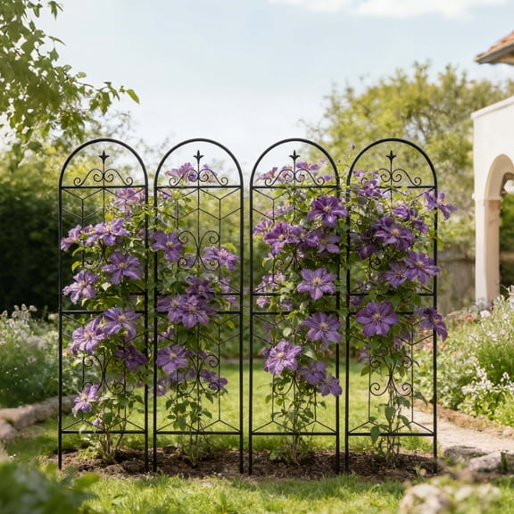 4 Pack Metal Garden Trellis 71" x 19.7" Rustproof Trellis for Climbing Plants Outdoor Flower Support Black