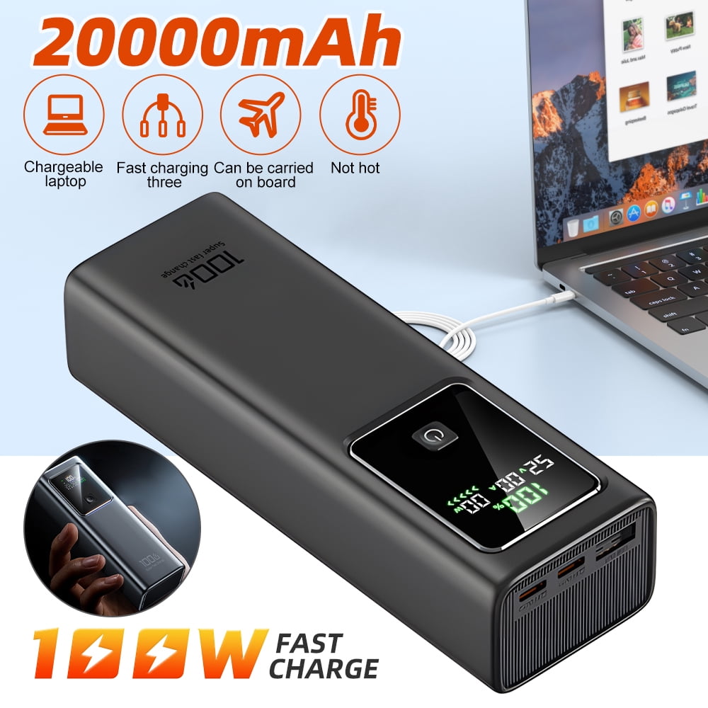 100W 20000mAh Fast Charging Portable Power Bank, High Quality Battery for Laptops, Phones and Gaming Devices, Black