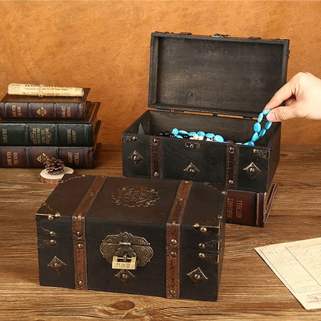 Wooden Jewellery Trinket Box, Wide Application Vintage Wooden Storage Box Exquisite Plywood And Alloy Durable For Office For Kitchen