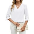 thumbnail image 4 of HongQid Women's 3/4 Sleeve Tops Dressy Casual Pleated V Neck Business Work Blouses Office Shirts, 4 of 9