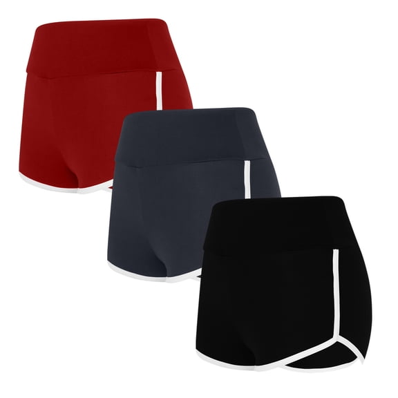 Ndbuld Women's High Waist Spandex Yoga Shorts 3PCS Solid Color Shorts for Women Casual Loose Comfy Elastic Waist Yoga Athletic Short Pants Trendy Beach Shorts Clothes Multicolor XL