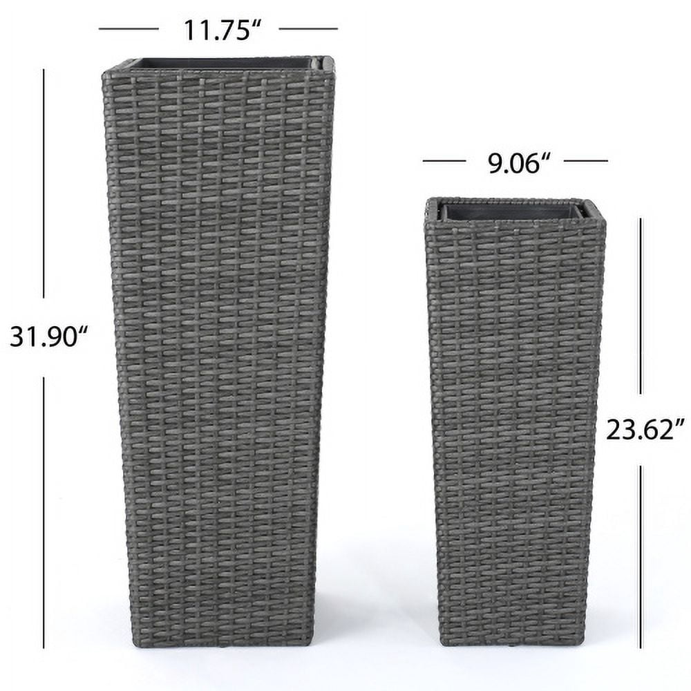 DEGUO Wicker Planters for Outdoor Plants Set of 2, 32“& 24 ” Tall Planter for Front Porch, Patio, Balcony, Indoor Usage - Square Rattan Flower Pots, Gray