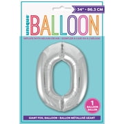 Unique Industries Foil Big Number 0 Shaped 34 Silver Solid Print Balloon
