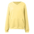 thumbnail image 4 of lcziwo Women's Sweatshirts V Neck with Pockets Hoodless Thin Pullover Casual Loose Long Sleeve Fall Tops No Hood Sweat Shirts Gold,S, 4 of 5