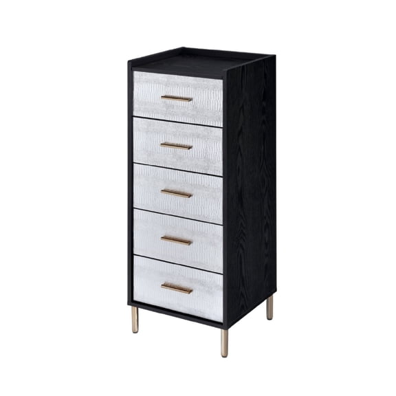 San 45 Inch 5 Drawer Jewelry Storage Chest Gold Legs Black and Silver - Saltoro Sherpi