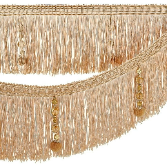 4m/4.4 Yards Golden Fringe Tassel Trim with Beads 6.5 inch Wide Hanging Ball Tassel Fringing Trim Polyester Fringe Trim Ribbon for Curtain DIY Sewing Crafts Home Decoration
