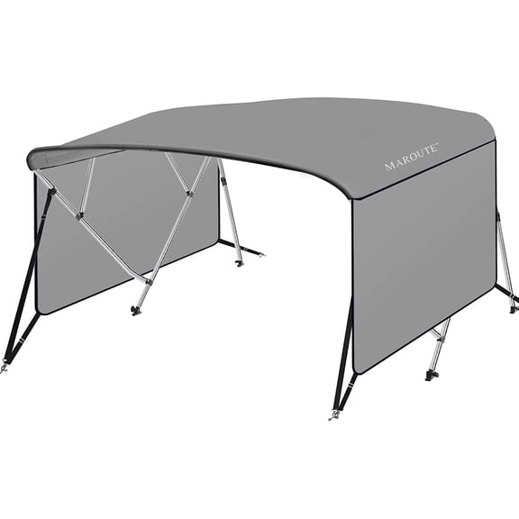 4 Bow Bimini Top Boat Cover with 1” Aluminum Alloy Frame, Include 2 Straps, 2 Adjustable Rear Support Pole, Zippered Storage Boot, PU Coating Canvas（8'L x 54" H x 67"-72" W ，Gray ）