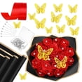 thumbnail image 2 of 178 Pcs DIY Ribbon Flowers Bouquet Kit Satin Ribbon Floral Wrapping Paper Floral Gold Butterfly Tape Rhinestones Pins, 2 of 8