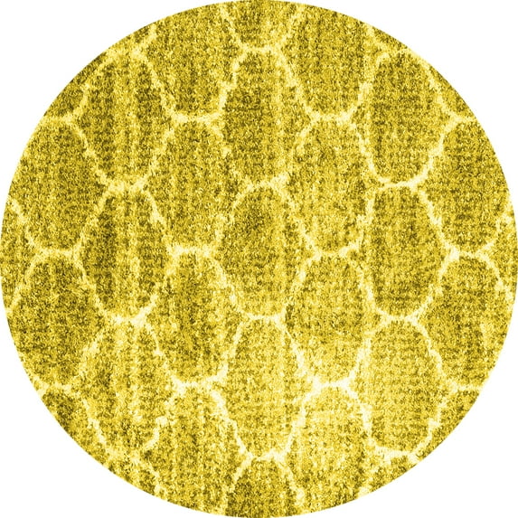 Ahgly Company Indoor Round Abstract Yellow Contemporary Area Rugs, 7' Round