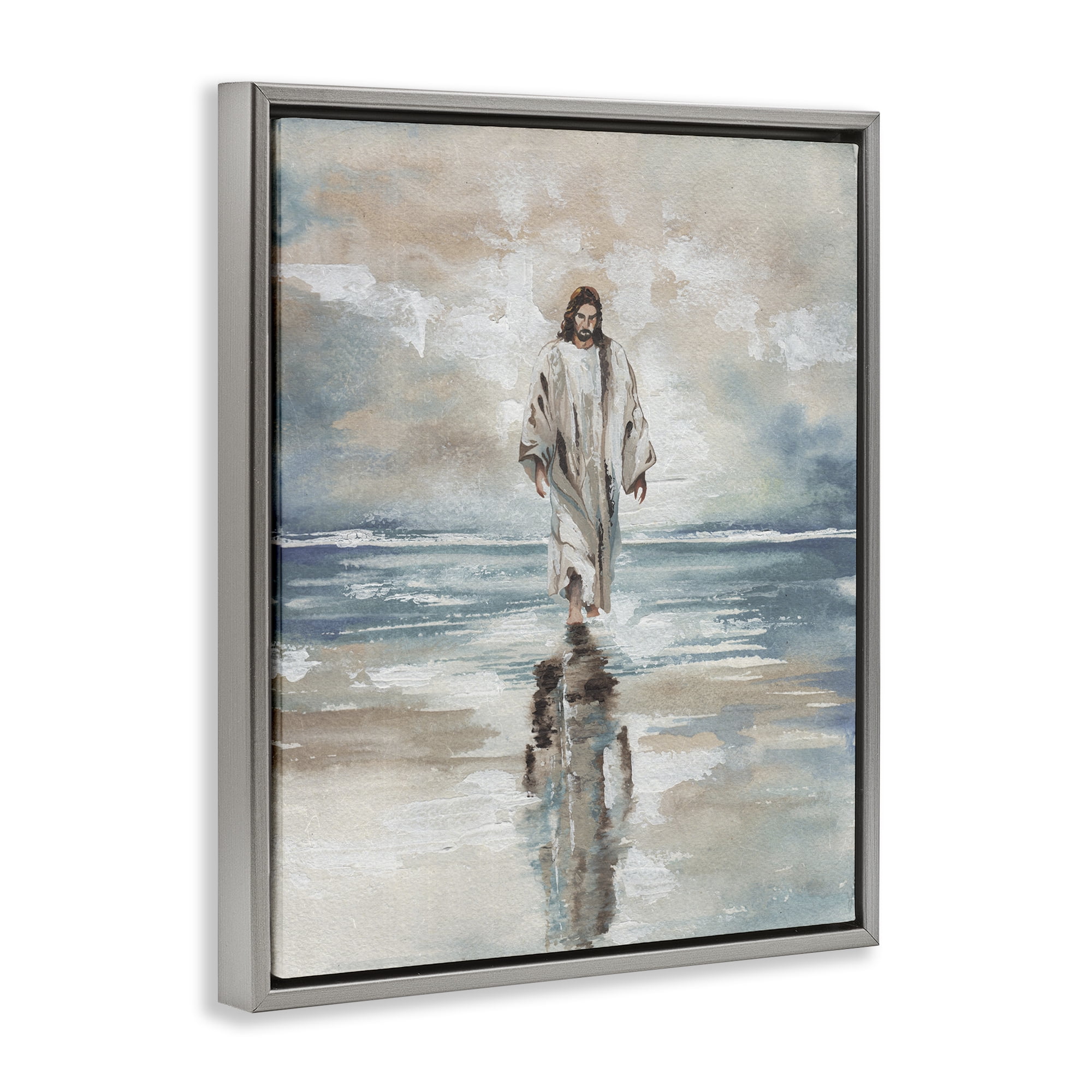 Stupell Industries Jesus on Water Gray Framed Floater Canvas Wall Art, design by Elizabeth Medley