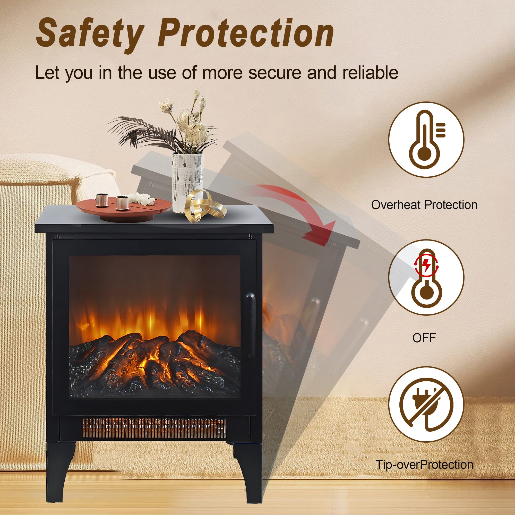 Indoor Fireplace Heater, Multifunction Electric Heater with Remote Control, 1400W Space Heater 18''H Portable for 150 sq. Ft, 4777 BTUs