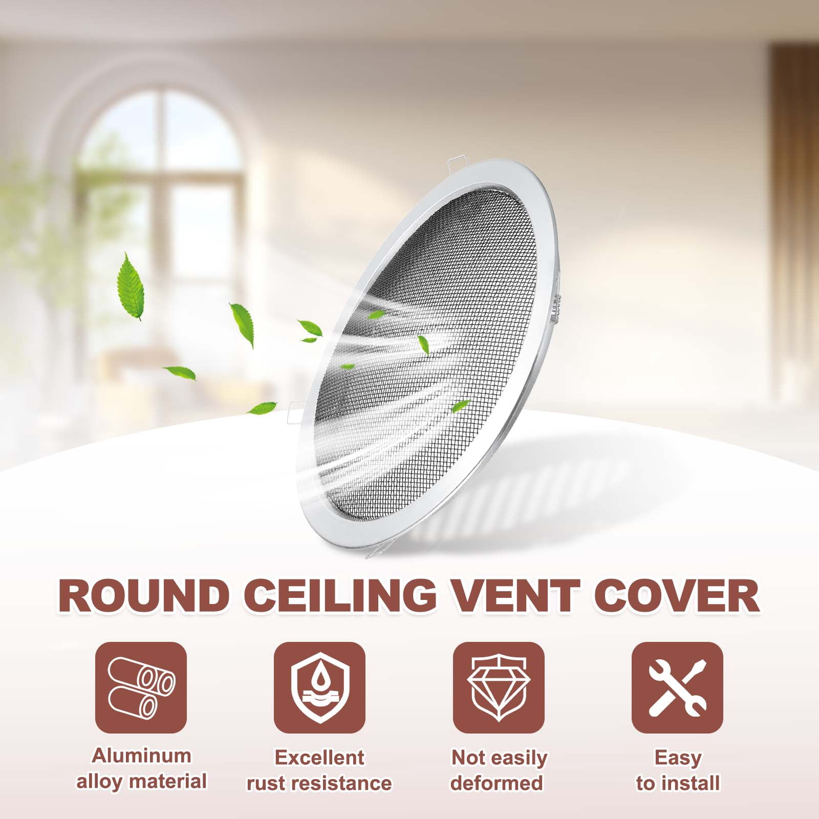 Uxcell Round Ceiling Vent Cover (235mm / 9" Duct Opening Size) - Aluminum Alloy Ceiling Air Grille Soffit Exhaust Vent Screen Mesh Cover Plate for Bathroom Home Kitchen, Black-Silver