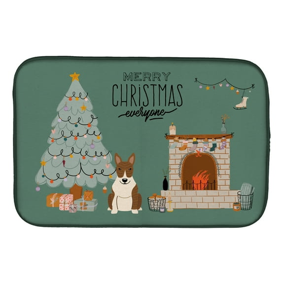 Brindle Bull Terrier Christmas Everyone Dish Drying Mat
