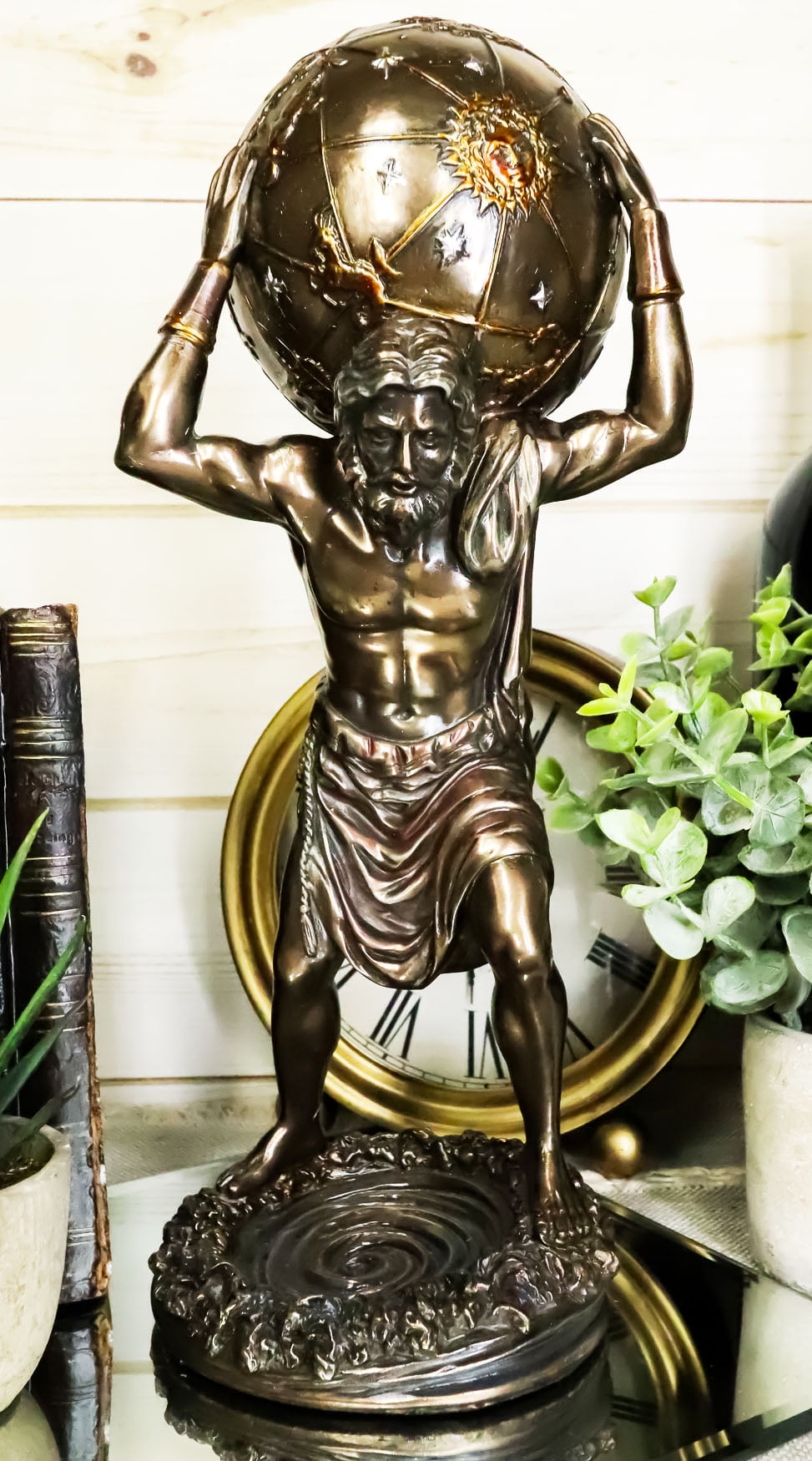 GREEK ATLAS GOD CARRYING EARTH TRINKET BOX Statue Sculpture Bronze Finish