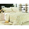 "All for You 3pc Reversible Quilt Set, Bedspread, and Coverlet with Flower Prints-4 different sizes-orange, pink, purple, blue sage green leaves prints ( full/queen 86""x 86"" with pillow shams)"