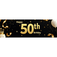 thumbnail image 4 of Black Background Glittery Happy 50th Birthday Banner with Golden Balloons Crowns and Cakes Party Supplies Photography Props Birthday Decors Backdrop, 4 of 8