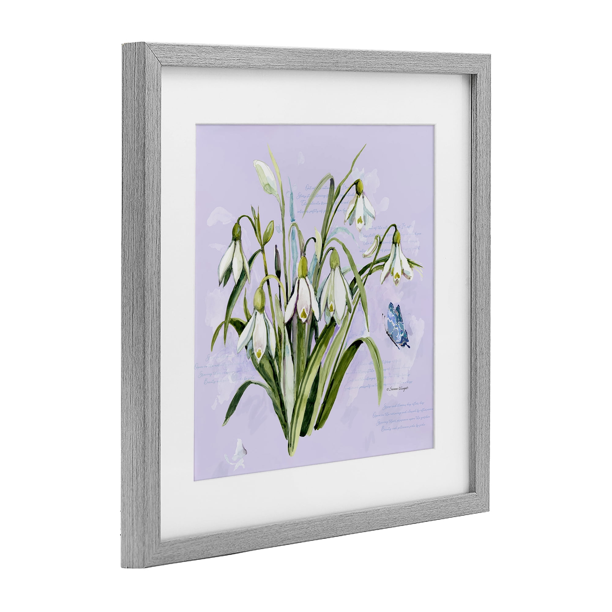 Stupell Industries Snowdrops with Vintage Writings Gray Framed Print Under Glass, design by Susan Winget