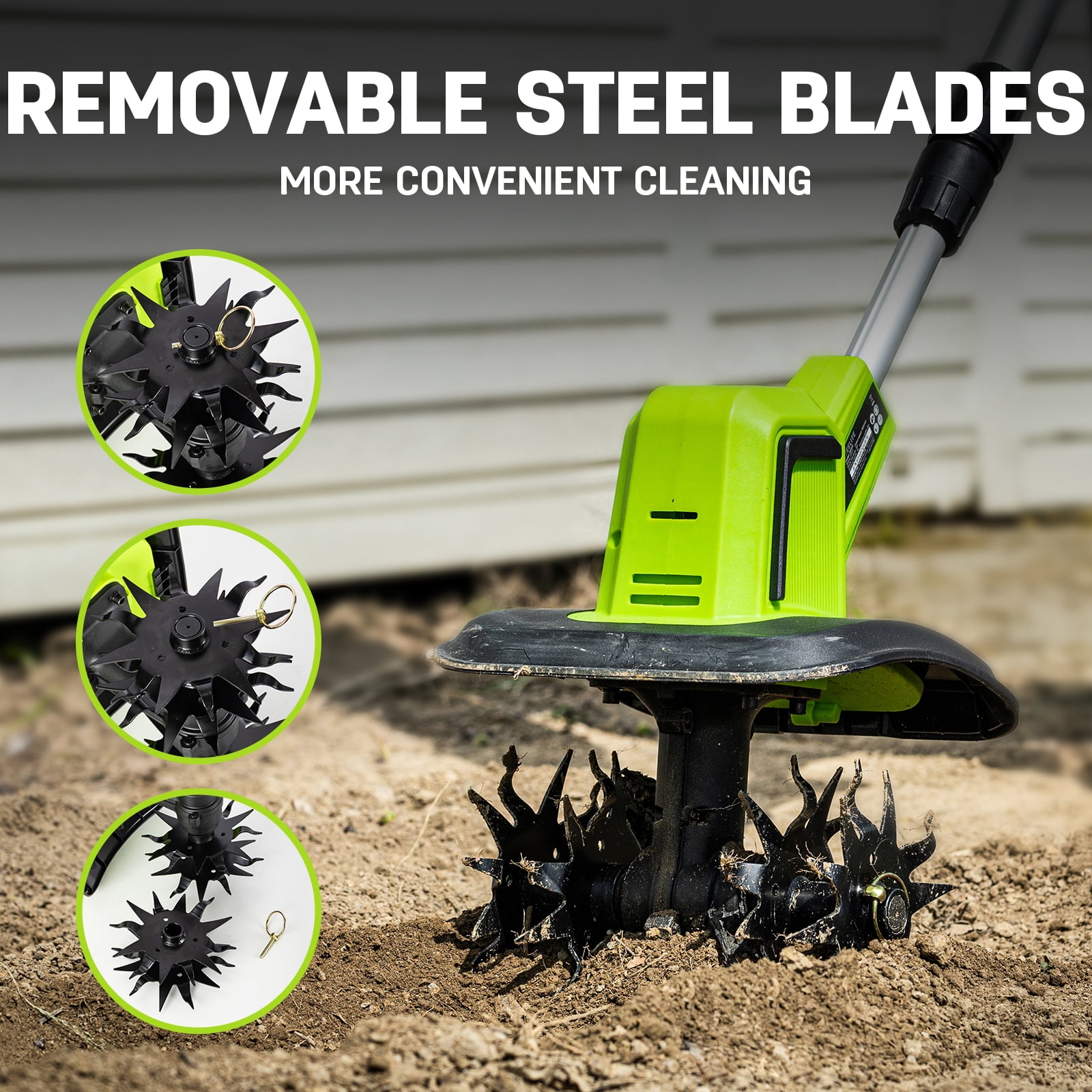 Steelite 21V Cordless Tiller Cultivator,9-Inch Electric Garden Tiller, 360RPM Battery Powered Garden Cultivator,Lightweight Rototiller and Tiller for Gardening, 2 ×2.0Ah Batteries & Charger Included