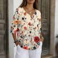 thumbnail image 2 of Solid Color 3/4 Sleeve V Neck T Shirt for Women Casual Buttoned Pullover Tops Loose Fit Lightweight Soft Tees for Summer Daily Outfits and Loungewear, 2 of 7