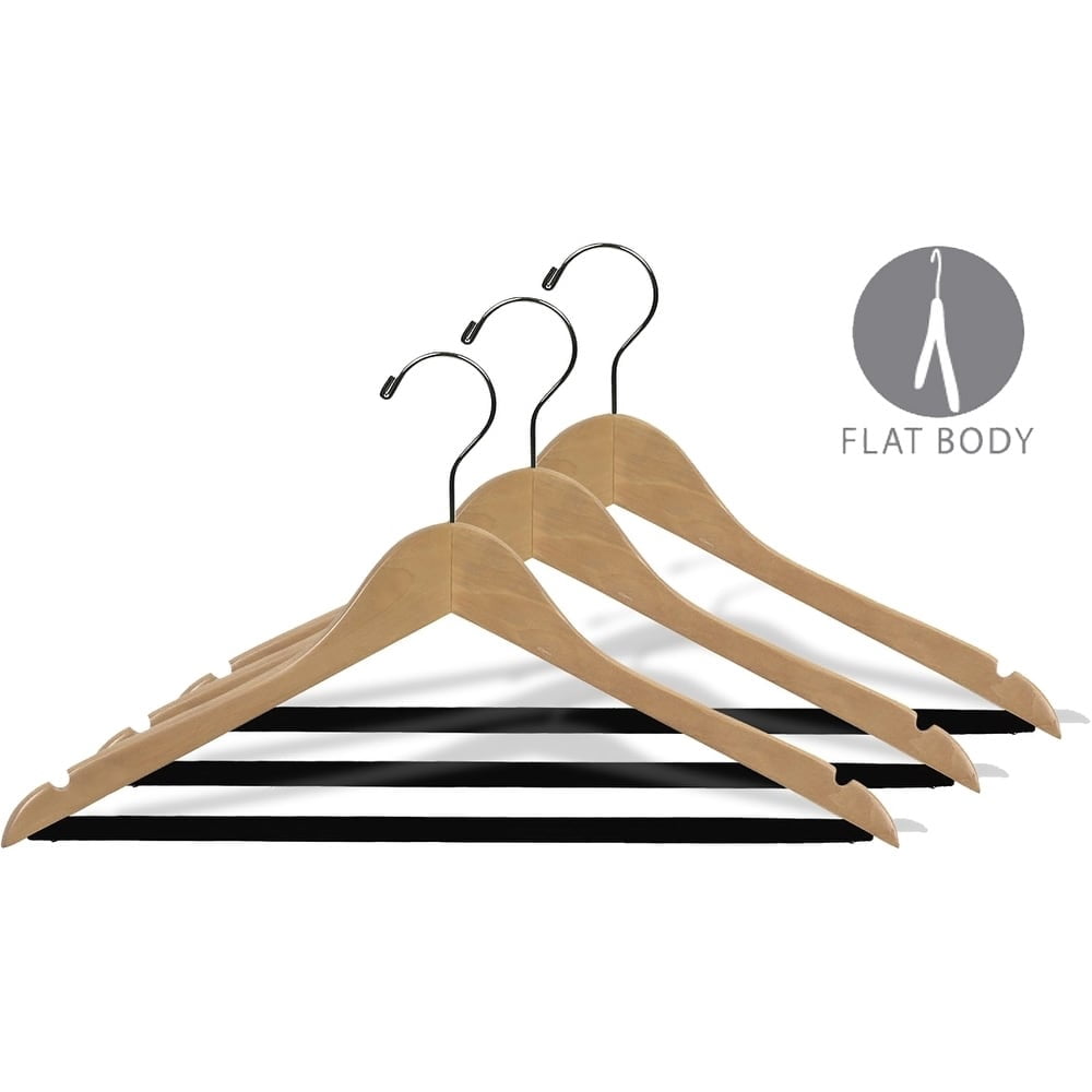 International Hanger Wood Suit Hanger Velvet Non-Slip Bar, Box of 100 Space.