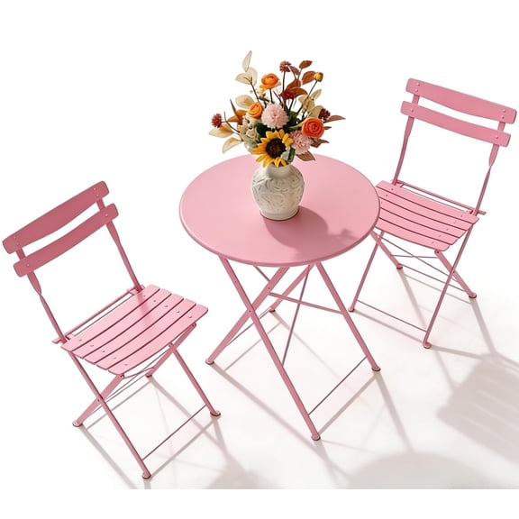 3-Piece Patio Bistro Set – Metal Folding Patio Furniture With Table and 2 Chairs