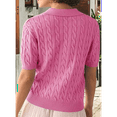 thumbnail image 4 of Women'S Cable Short Sleeve Sweaters Tops Solid Lapel V Neck Knit Casual Soft Pullover Shirt Pink L, 4 of 6