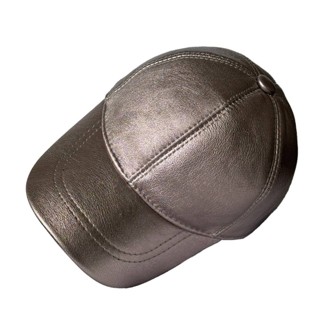 Genuine Leather Unisex Baseball Cap - 100% Lambskin Leather Adjustable Dad Hat (Rose Silver)